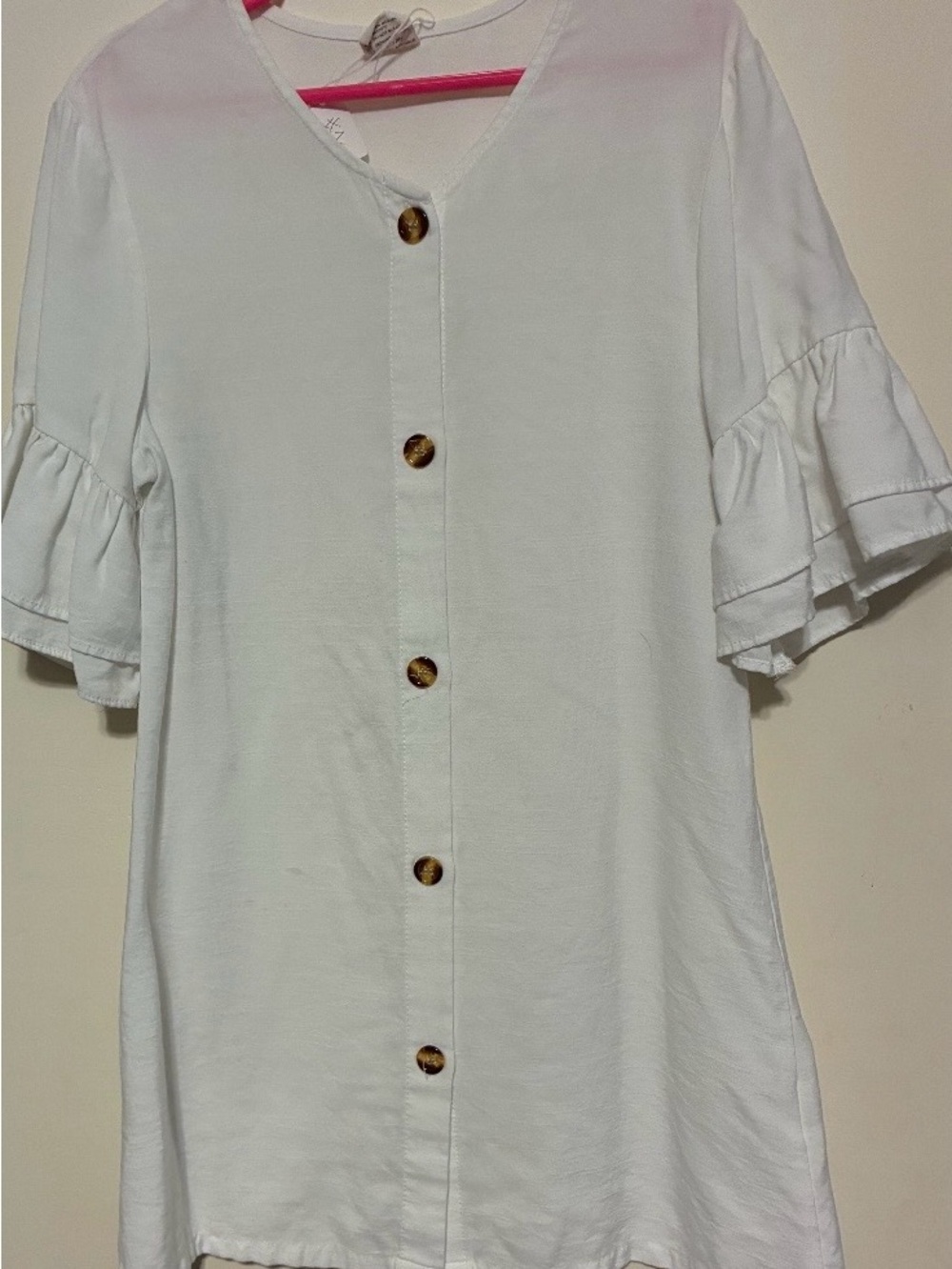 Girl’s White Button-Front Ruffle Sleeve Top